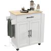 Rollable Kitchen Island with Power Outlets, Drawer, Doors & Versatile Storage on Wheels, White