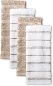 Albany Kitchen Towel 4-Pack Set, Milkshake Tan/White, 16"x26"