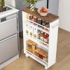 Slim Storage Cart, Rolling Narrow Kitchen Cart on Wheels for Small Place, 4-Tier Slide Out Slim Utility Cart Skinny Laundry Cart with Handle
