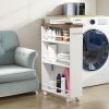 Slim Storage Cart, Rolling Narrow Kitchen Cart on Wheels for Small Place, 4-Tier Slide Out Slim Utility Cart Skinny Laundry Cart with Handle